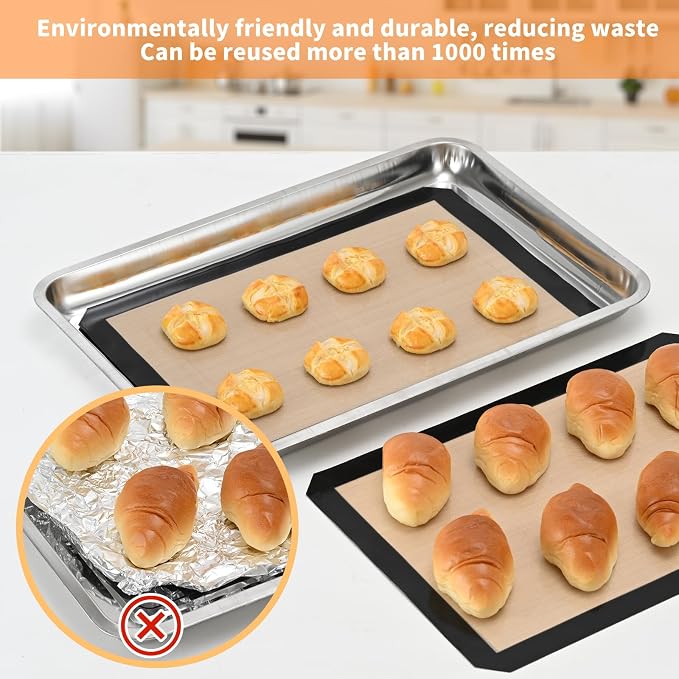 Luckyiren 2-Pack Silicone Baking Mats – Non-Stick Reusable Oven Liners for Half Sheet Pans (16.54" x 11.62"), BPA-Free Silicone, Easy to Clean, for Cookies, Roasted Veggies, Pizza & More | 2 16.54 x 11.62 in silicone mats for baking fit half sheet pans...