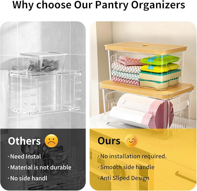 2 Pack Trash Bag Holder with Bamboo Lid, Stackable Garbage Bag Dispenser Under Sink, Storage Organizer for Kitchen, Laundry, Pantry