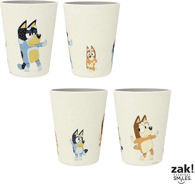Zak Designs Bluey Kids Dinnerware Set 3 Pieces, Durable and Sustainable Melamine Bamboo Plate, Bowl, and Tumbler are Perfect For Dinner Time With Family (Bluey, Bingo, Bandit, Chilli)