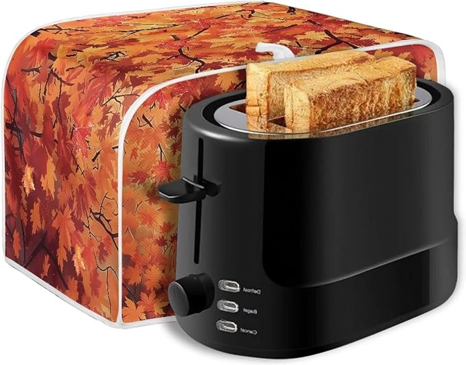 Fall Maple Leaves Print 2 Slice Bread Toaster Cover Bakeware Protector Kitchen Accessories Appliance Dust Cover for Thanksgiving, Kitchen Decor Toaster Oven Covers