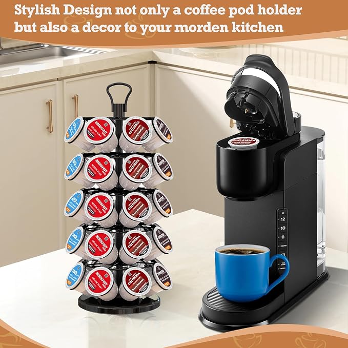 K Cup Holder 40 Pods Capacity, Coffee Pods Holder Storage Organizer Stand | K Cup Carousel, 360°Rotating K Cup Organizer, Easy-Grip Top Handle,Space-Saving for Countertop, K Cups Holder Easy Assembly