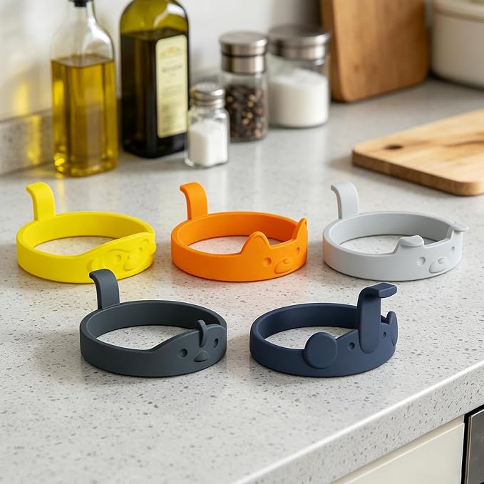 Egg Ring Silicone Rings for Frying Eggs, Non Stick Fried Egg Cooker Ring, Cute Animal Designs Gifts for Family Friends, 4-inch Round Egg Separators Mold for Pancakes Breakfast Sandwich 4 Set