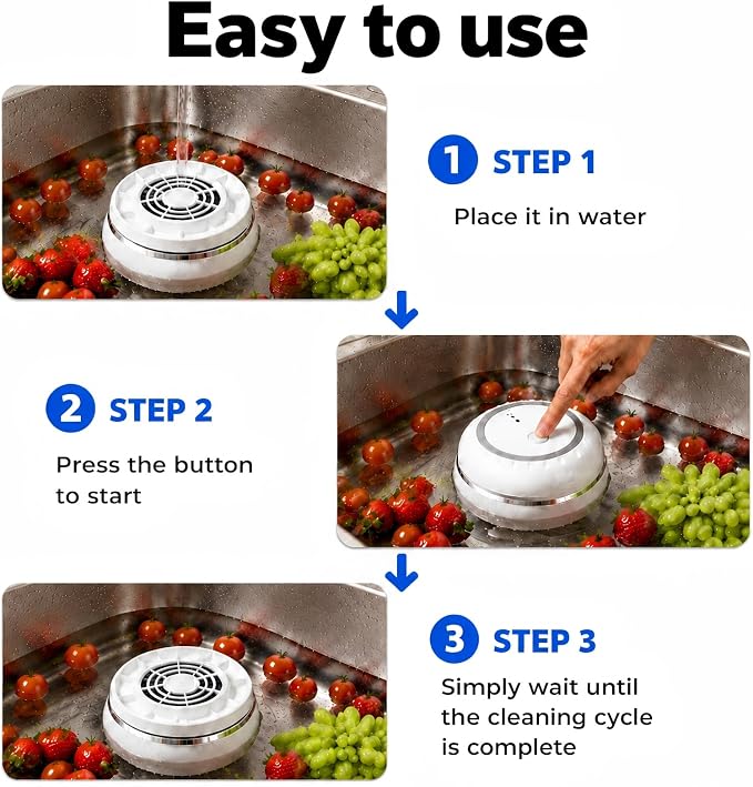 Fruit and Vegetable Washing Machine,Upgraded 360° Vortex Fruit Washer with Next-Gen Ti-Electrolysis,4 Smart Modes,Wireless Fruit Cleaner Device for Vegetables,Meat,Grains,IPX7 Waterproof