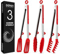 Kitchen Tongs for Cooking, Non Scratch Silicone Tip for Nonstick Cooking Pans, Food Grade Mini Serving Tongs, Pull Lock, Set of 3 (Red, 12 inch)