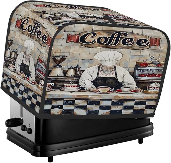 4 Slice Toaster Cover Chef Black And White Design Toaster Covers Two Slice Wide Slot Waterproof and Dustproof Covers for Wide Slot Toasters and Small Appliances Kitchen Decor Gifts