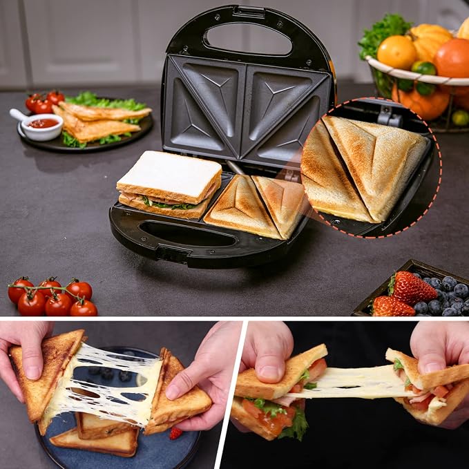 Aigostar 2 in 1 Sandwich Maker Panini Press Grill with Nonstick Plates | Double-Sided Heating Electric Sandwich Press Grill, Breakfast Sandwich Toaster Grilled Cheese Maker with Easy Cut Edges