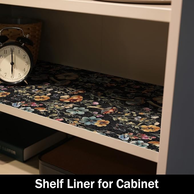 Black Mushroom Shelf Drawer Liner for Kitchen Cabinets 16IN x 10FT | Non-Adhesive, Waterproof Strong Non-Slip Shelf Cabinet Drawer Liners for Dresser Table Cupboard Liners,Easy to Clean