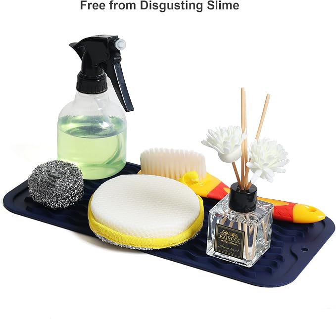 ZLR Silicone Sink Caddy & Sponge Holder, 6"x12", Midnight Blue | Sink Organizer for Soap, Sponge & Brush, Doubles as Bathroom Vanity Tray, Raised Lip, Non-Slip Food-Grade Silicone