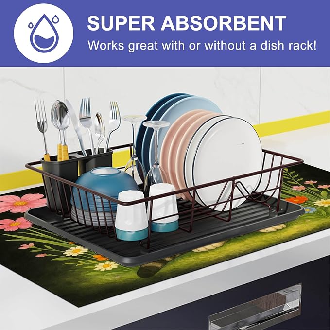 HOMETITUTE Flower Bouquet Cat Stove Top Covers for Electric Stove Cover 28x20 Inches Decorative Glass Cooktop Pad Heat Resistant Stovetop Cover Kitchen Mat for Sinks and Worktops Made with Diatomite