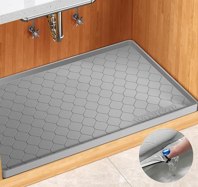 Winisok Waterproof Under Sink Mat 40" x 19", Silicone Mat, Light Gray | Raised Edge Traps Spills & Leaks, Shelf Liner, Cabinet Protector, for Kitchen, Bathroom, Boots, Pets, Home Essentials