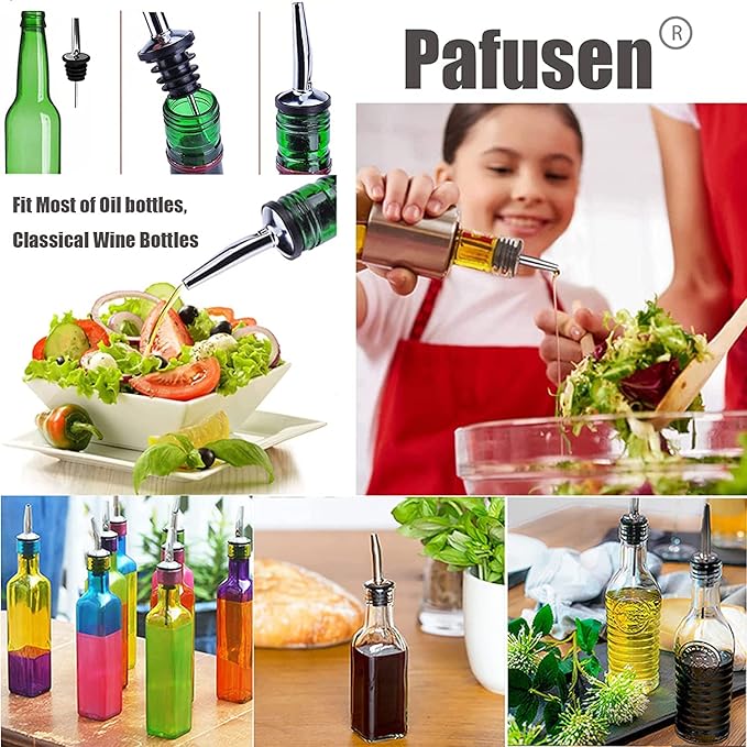 Pafusen 6 Pack Liquor Bottle Pourers, Liquor Pour Spout for Liquor Bottles, Stainless Steel Olive oil Dispenser Spout, Alcohol Pourer Spouts Dust Caps Long Covers, Sliver