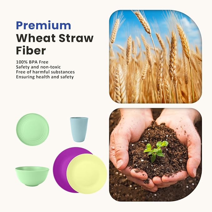 40-Piece Kichen Dinnerware Set, Wheat Straw Dinnerware Set, Plates, Bowls, Drinking Cups, Service for 8, Dishwasher & Microwave Safe Dish Set, Unbreakable Plates and Bowls Set - Memphis