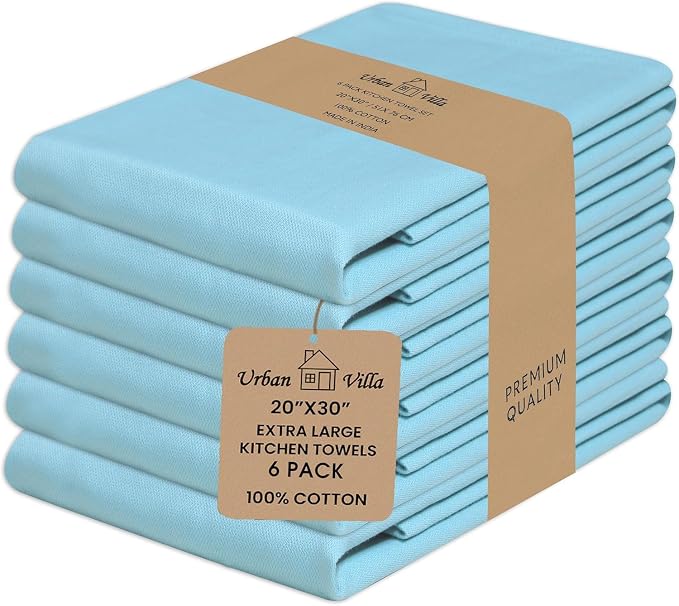 Urban Villa Kitchen Towels Cotton Dish Towels 20”x30” (Set of 6) Aqua