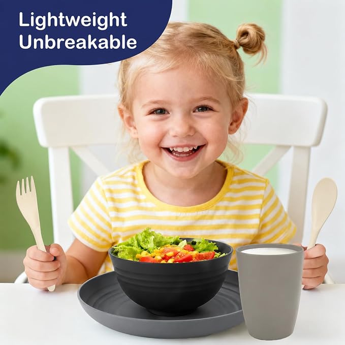 Wheat Straw Dinnerware Sets 20 PCS - Unbreakable Plates and Bowls Set | Plastic Dishes Set for 4, Lightweight Camp Dishes for Outdoor and Family Gatherings.