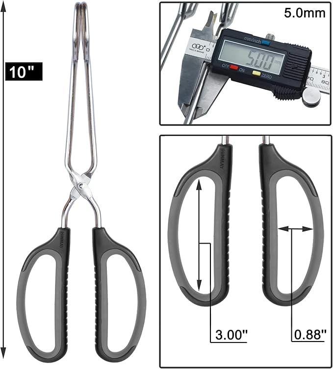 HINMAY Scissor Tongs 10-Inch Stainless Steel Scissor Style Tongs | Black Handle