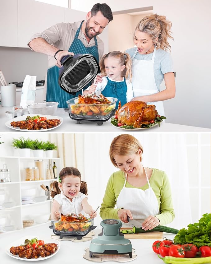 2 PCS Silicone Trivet & Splatter Shield for Ninja Crispi (Green&Black) | Heat Resistant & Non-Slip Silicone,Blocks Oil Splashes,Guards Countertops,Reusable,Easy To Clean,Dishwasher Safe