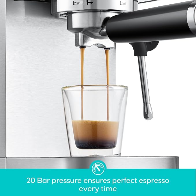 CASABREWS 3700 Essential Stainless Steel Espresso Machine with Steam Wand | 20-Bar Italian Pump, Powerful Steam Wand, 43.9oz Removable Water Tank, Compact Espresso Maker for Home, Cappuccino & Latte