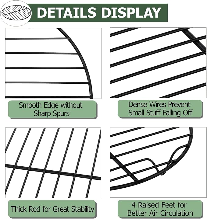 TeamFar Round Cooling Rack, 9" Non-stick Stainless Steel Baking Rack | 2 Pack Coated Cooking Wire Racks for Baking/Roasting/Steaming/Cooling, Healthy & Heavy-Duty, Oven Safe & Easy to Clean