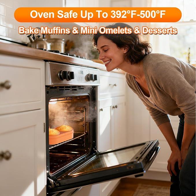 Microwave Egg Cooker, Microwave Egg Maker For Breakfast Sandwich, Silicone Double Egg Bite Molds For Scrambled Eggs Muffins, Safe for Oven Air Fryer, Dishwasher-Safe Orange