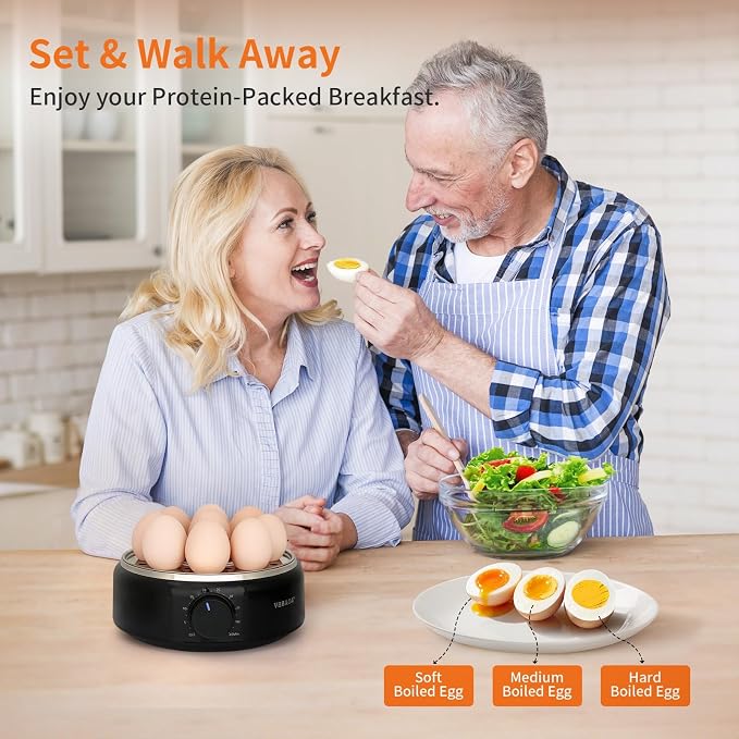 VOBAGA Rapid Egg Cooker, Electric Egg Boiler and Steamer Machine, 9 Egg Capacity, Stainless Steel, Auto Shutoff with Silent Timer, 400W (Black)