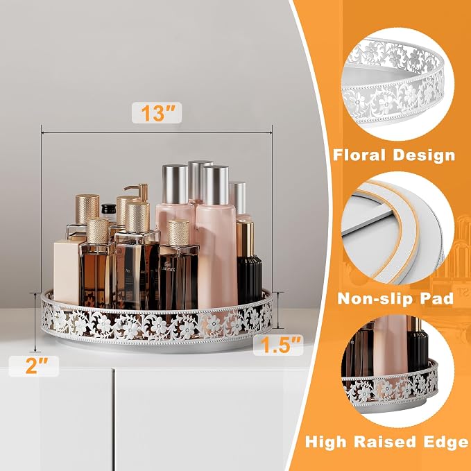 13 inch Lazy Susan Turntable Organizer, Black | 360°Rotating, Large Rotating Spice Rack, For Dining Table Top, Cabinet Countertop Pantry, Kitchen Cupboard Bathroom
