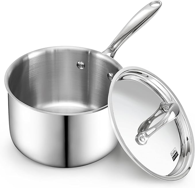 Cooks Standard Multi-Ply Clad 3 Quart Stainless Steel Saucepan with Lid, Kitchen Induction Cooking Sauce Pot Pan, Dishwasher & Oven Safe, Compatible with All Cooktops