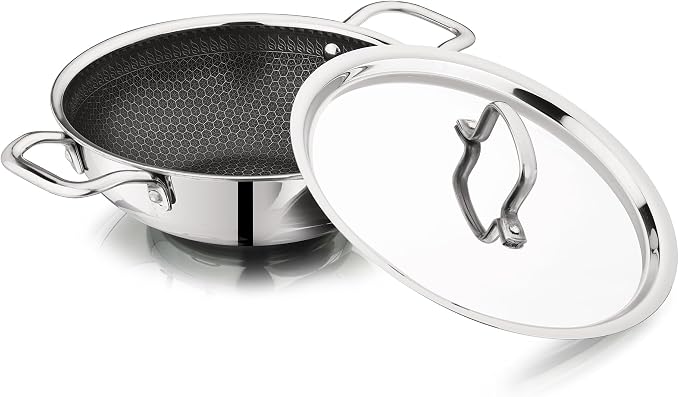 Vinod Nutri-Tech Triply Non Stick Kadai for Indian Cooking (22 cm Diameter, 2.4 Litres Capacity) | Scratch Resistant Kadhai for Deep Frying | Multipurpose Indian Cookware | Includes Lid