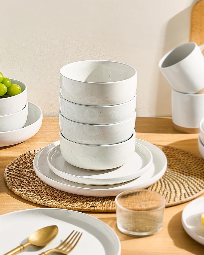 Famiware Milkyway 12-Piece Stoneware Dinnerware Set, White | Plates and Bowls for 4, Dishes Set for Everyday & Formal Use, Microwave & Dishwasher Safe, Chip & Scratch Resistant