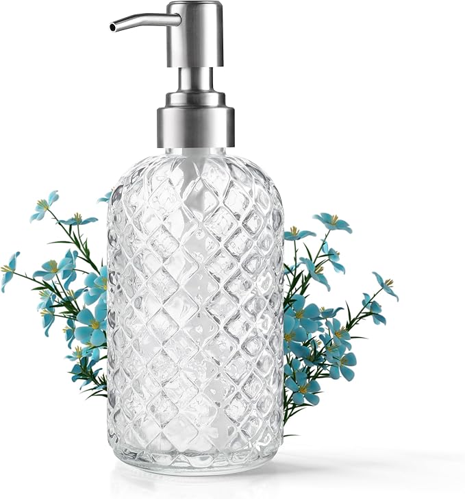 Kaishun 14 OZ Refillable Glass Soap Dispenser for Hand Soap & Lotion, Clear
