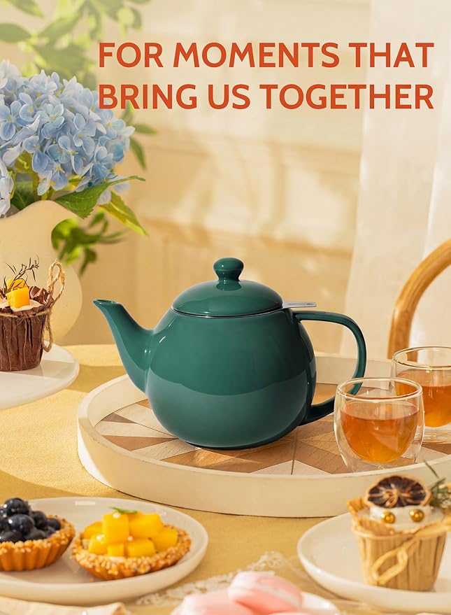 Sweese Porcelain Teapot 27 oz with Infuser for Loose Leaf Tea, Sage Green