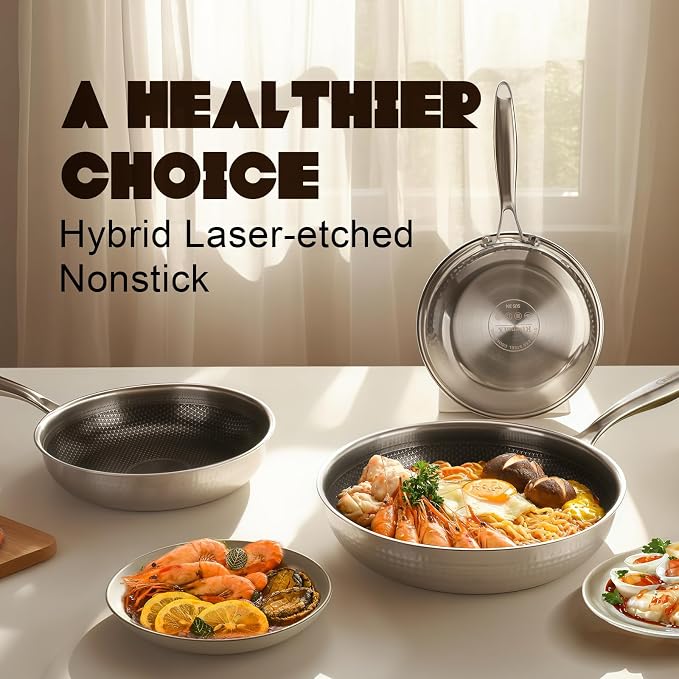 Hybrid 12 inch Stainless Steel Non Stick Skillet | PFOA Free, Induction Compatible, Fast & Even Heat, Dishwasher & Oven Safe (500F)