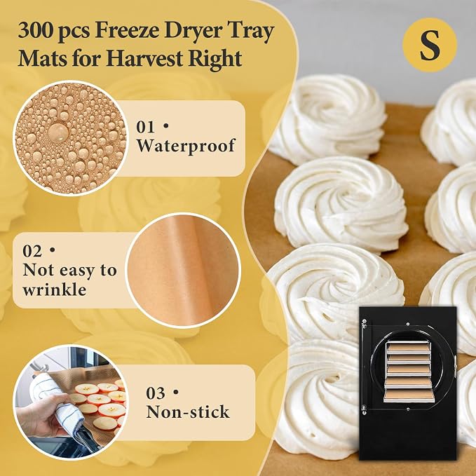 300 PCS Freeze Dryer Tray Mats for Harvest Right Dryer - Freeze Dryer Parchment Paper Set for Medium Trays - Non-Stick Baking Mats One-Off Parchment Paper Harvest Right Accessories (13" x 7")
