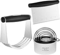 HULISEN 5-Pc Biscuit Cutter Set with Handle, Pastry Scraper, Dough Blender | Stainless Steel, Dishwasher Safe, Etched inch/cm Markings, Gift Package, Ergonomic Rubber Grip, Professional Baking Tools