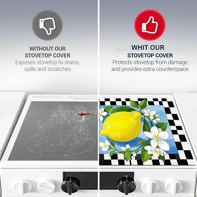 HOMETITUTE Lemon Blossom Stove Top Cover 28x20 Diatomite Mat