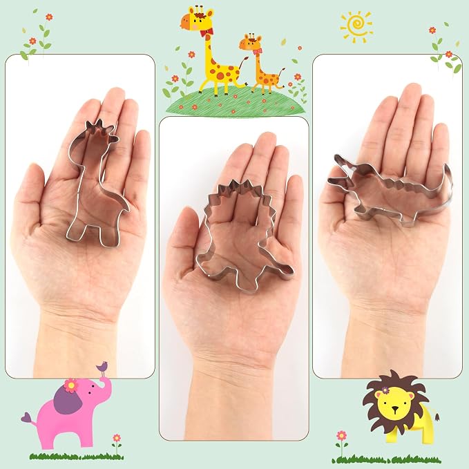 Animal Cookie Cutters, 12 PCS Cookie Cutters Set with Lion, Giraffe, Hippo, Panda, Koala, Elephant, Dog, Crocodile, Flamingo etc. (Gift Box)