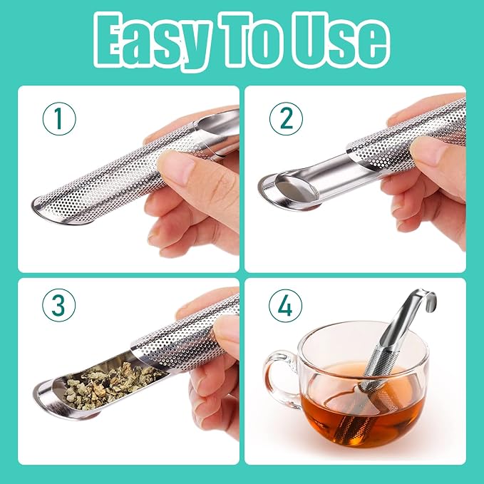 3 Pcs Tea Infuser and 1 Brush, tea diffusers for loose teaTea Infuser for Loose Tea Leaf, Coffee, Spices, Seasonings,Tea Infusers Pen with Hook