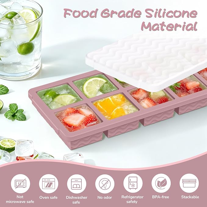 3-Pack Ice Cube Trays with Lid, 10 Cubes 2 Tbsp, Silicone Tray for Freezer | BPA Free, Leak-proof Lid, Freeze Ice Cubes, Chocolates, Sauces, Juices, Fruit Purees, Meal Prep, Cocktail, Coffee, Soup, Food