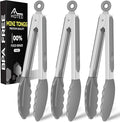 Hotec Mini Silicone Kitchen Tongs for Cooking - 7-Inch Small Serving Tongs with Silicone Tips, Set of 3 (Grey)