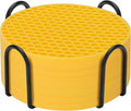TWTLi Silicone Coasters Set of 8 with Holder — Non-Slip Drink Coasters for Coffee Table, Home Bar & Kitchen, Protects Wood & Marble Surfaces from Water Rings, Dishwasher Safe (Yellow)