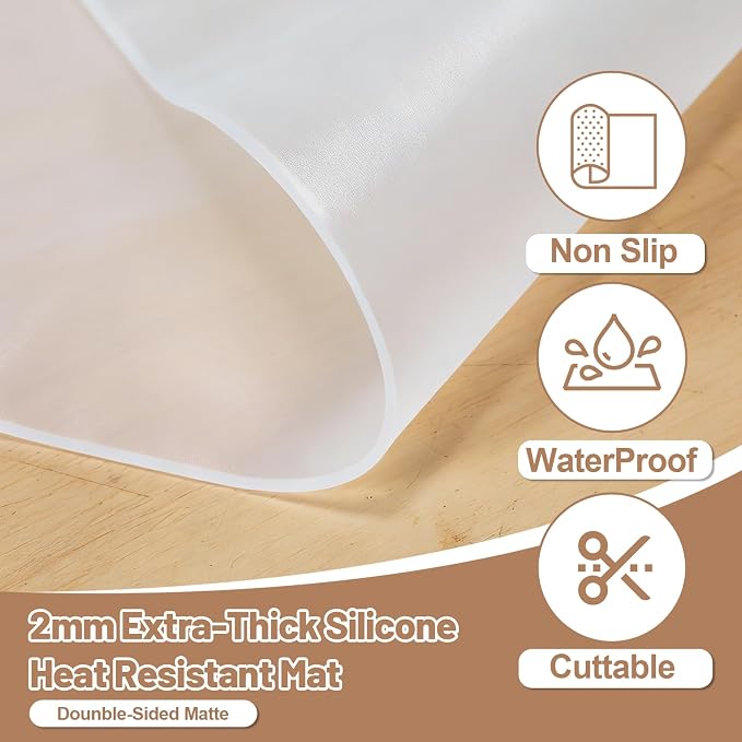 Silicone Heat Resistant Mats for Countertop, 2MM Extra Thick, 18.9*14.57 In | Silicone Mat for kitchen Counter, Non Slip Hot Pad, Waterproof , Suitable for Airfryer, Microwave, Coffee Maker, Black