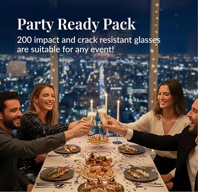Prestee Set of 200 Plastic Champagne Flutes - Clear Champagne Glasses for Parties, Weddings, Events - 4.5 oz Disposable Drinkware - Elegant Stemware for Toasts Cocktails Mimosas