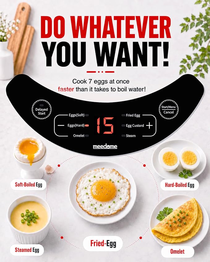 Rapid Egg Cooker, Stainless Steel Electric Egg Steamer for Hard and Soft Boiled Eggs, Fried Egg and Omelet Maker, Auto Shut-Off, Dishwasher-Safe Parts, BPA-Free, Holds 7 Eggs, Black
