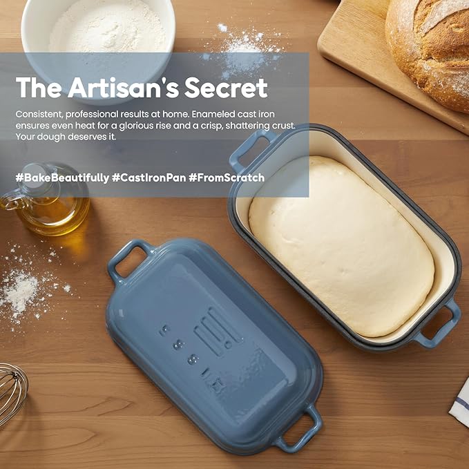 Dutch Oven for Sourdough Bread Baking, Enameled Cast Iron Dutch Oven Pot with Lid, 10×6 Bread Loaf Pans with Lid for Homemade Bread, Cake, Meatloaf, Oven & Induction Safe (Blue, 3.84 QT)