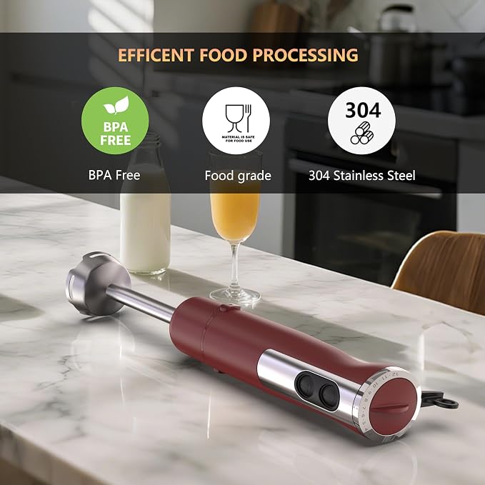 Immersion Blender, Corded Electric Stick Mixer, 1000W Dual-Speed Motor, 12 Adjustable Speeds, Comes with a Measuring Cup, Suitable for Baby Food, Purees, and Soups