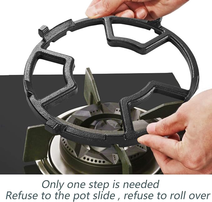 Non Slip Gas Ring Reducer, Burner Grate for Butter Warmer/Small Saucepan, Cast Iron Wok Support Ring- Compatible with Most Gas Stove Range Cooktop, 7 Inch, Black