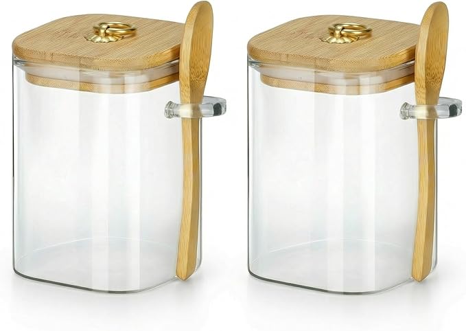 holoith 2 Pack Glass Jars with Lids and Spoons, 15 oz | Glass Storage Containers with Lids for Dry Food Storage Sugar, Coffee, Nuts, Cookie, Candy, Tea, Kitchen Canisters Spice Jars