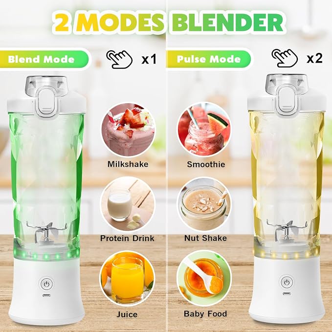 Portable Blender Personal Juicer for Shakes Smoothies with Insulated Sleeve | 20 Oz Electric Protein Shaker Bottle, Travel Lid, USB-C Rechargeable, Mini Small Cordless Blender Cup for Kitchen Travel Gym