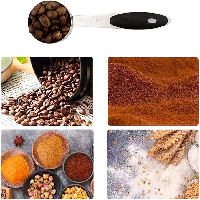 2 PCS 1/8 Cup Stainless Steel Measuring Scoops Coffee Measuring Scoop 30ML Small Coffee Scoop Measuring Cup with Black Silicone Handle Large Capacity And Comfortable Hand Feeling Tablespoon