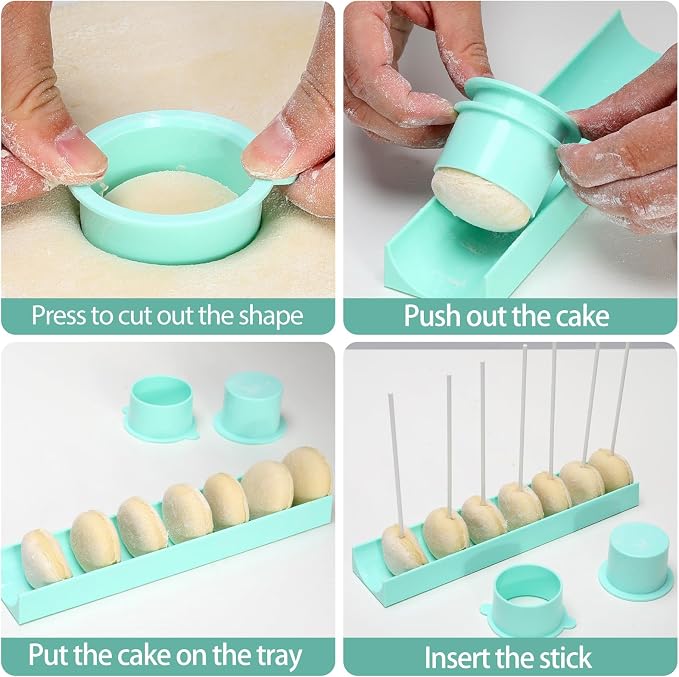 Round Cake Pop Mold Set with 9in Tray and Sticks- Blue | ABS Cake Pop Maker with Cutter and Pusher, perfect for making uniform cake pops for parties, weddings, and homemade desserts.