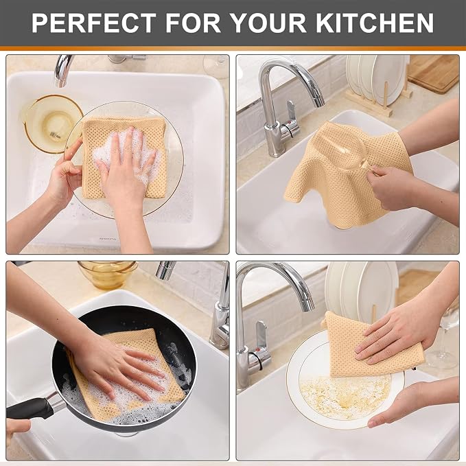 Kitinjoy 100% Cotton Waffle 6-Pack Kitchen Towels, 12" x 12", Apricot | Ultra Absorbent, Super Soft, lightweight, Quick Drying Dish Rags for Washing Dishes